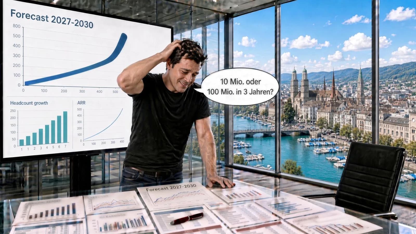 Geschäftsführer vor optimistischen Umsatz- und Headcount-Prognosen mit Blick auf Zürich.